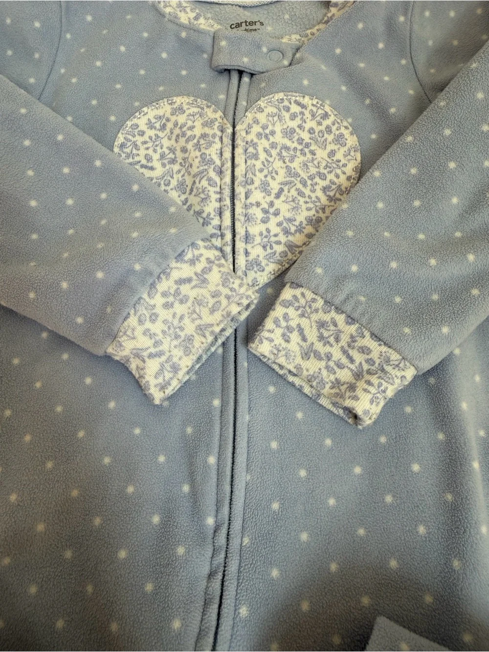 3/$15 | Carter's Baby Blue Heart and floral Print Footed One-Piece PJ